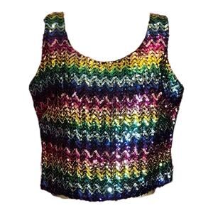 Vintage Handmade Rainbow Sequin Tank Top Cropped Disco Clubwear